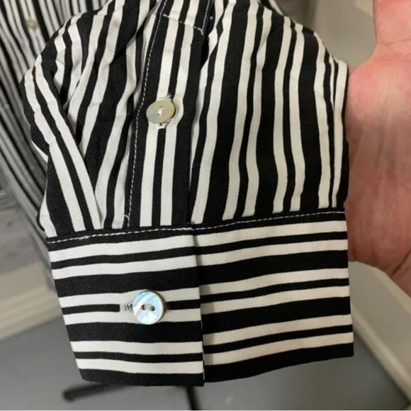 Jane & Delancey Set 2 Blouses White Black Stripes Boyfriend Fit Bundle Top Sz M - Picture 8 of 16